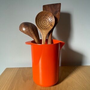 Vintage MCM Rosti Demark Bright Orange Melamine Pitcher Utensil Holder 1 L